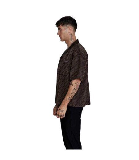 Chemise Manches Courtes Motif/style Géométrique Homme Marron SikSilk