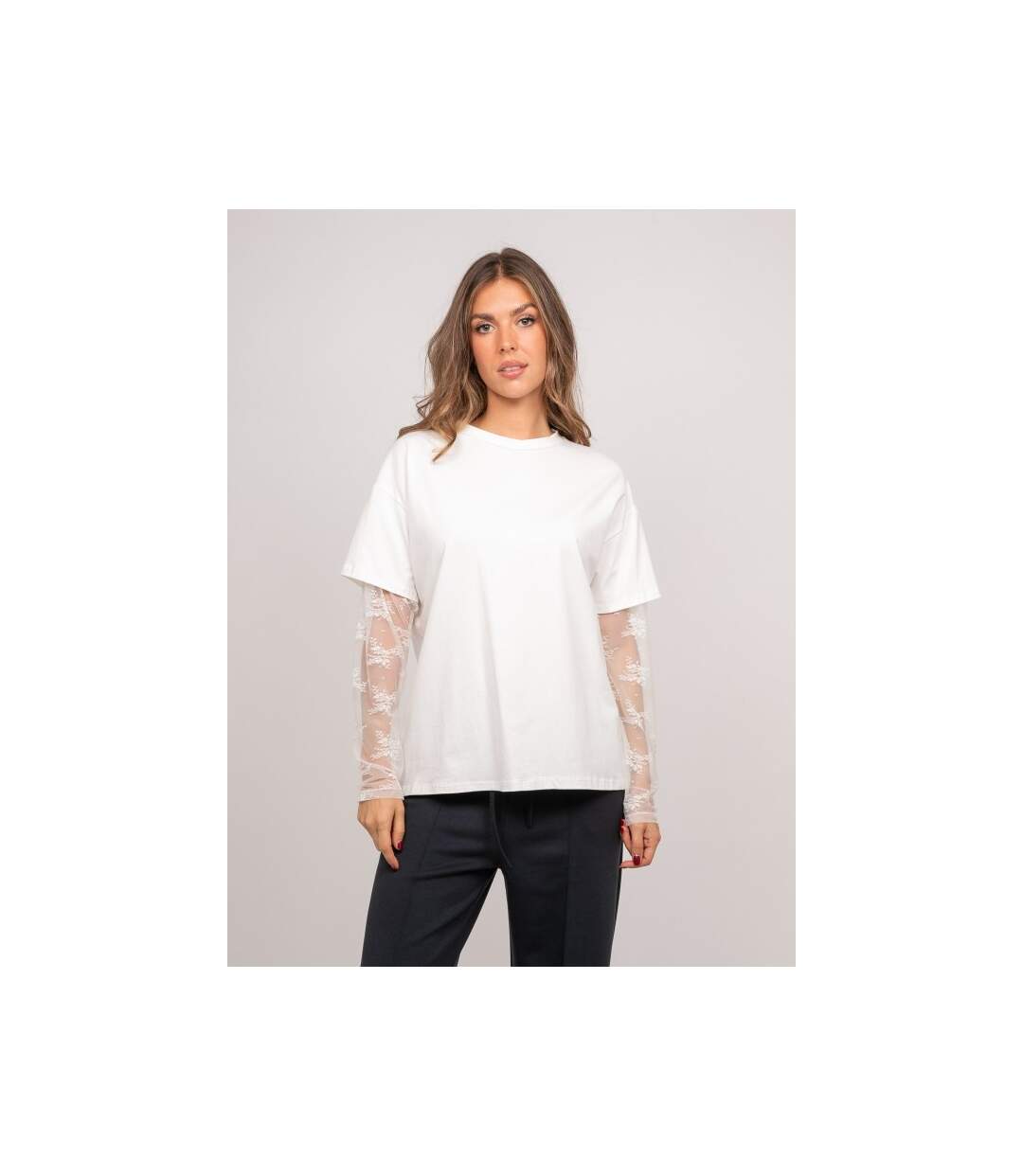 T-shirt oversize manches dentelle FALEA - Dona X Lisa-1