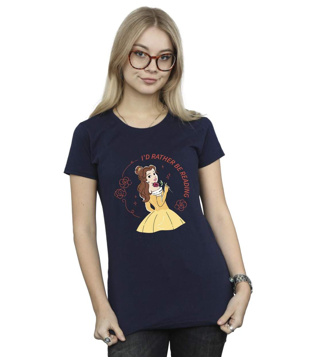 Disney - T-shirt BEAUTY AND THE BEAST I'D RATHER BE READING - Femme (Bleu marine) - UTBI11997-2