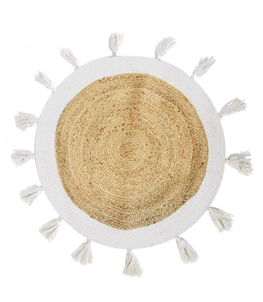 Tapis Rond en Jute Pompons 80cm Blanc-1