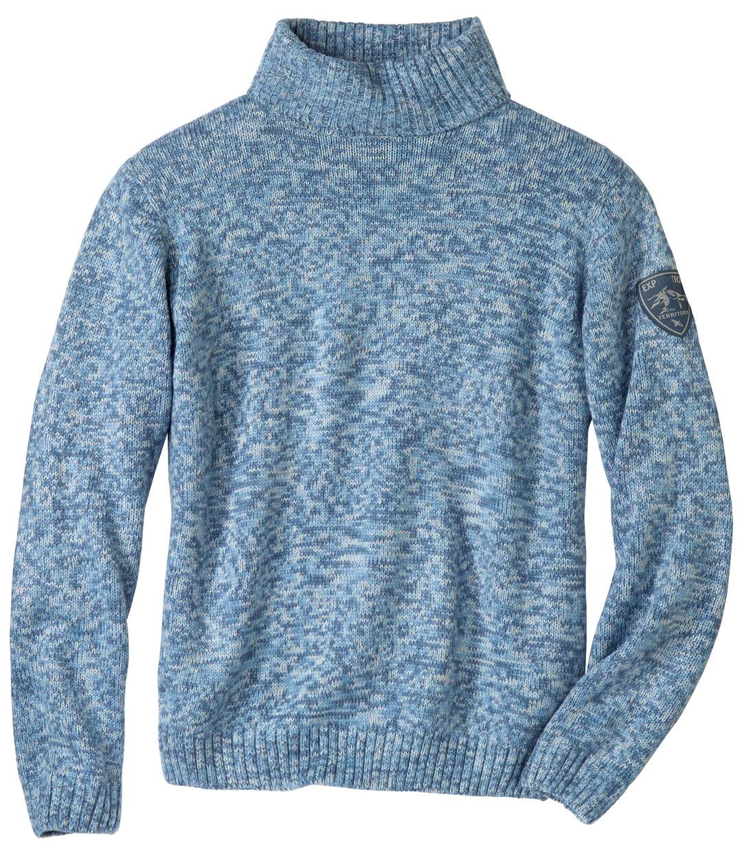 Men's Blue Knitted Turtleneck Sweater