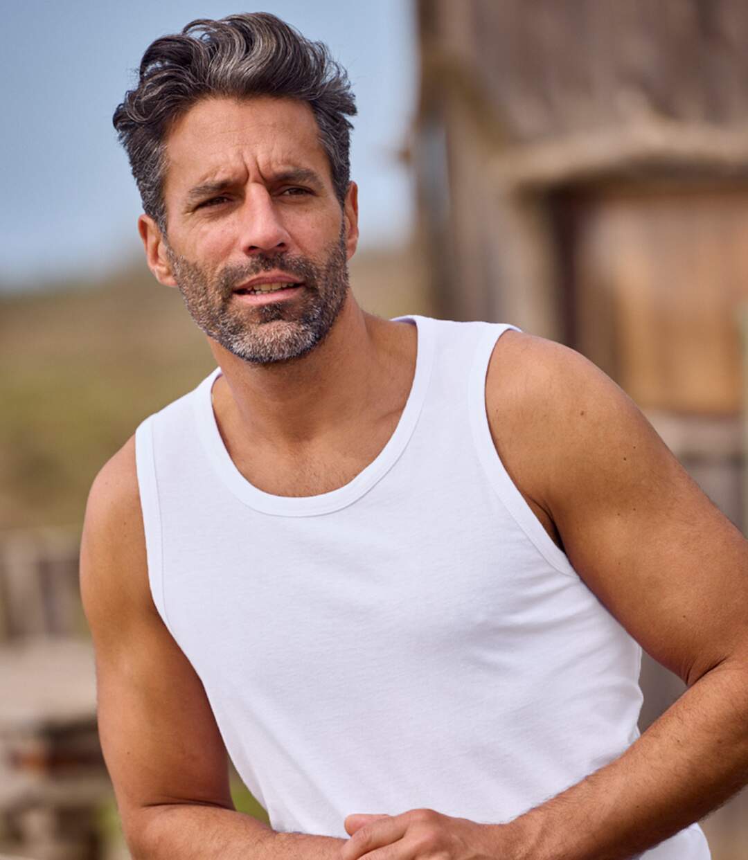 Pack of 4 Men's Cotton Vests - Beige White Black Navy-5