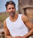 Pack of 4 Men's Cotton Vests - Beige White Black Navy-5