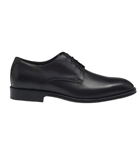 Mens Leather Low Block Heel Formal Shoes Dark Brown Boss