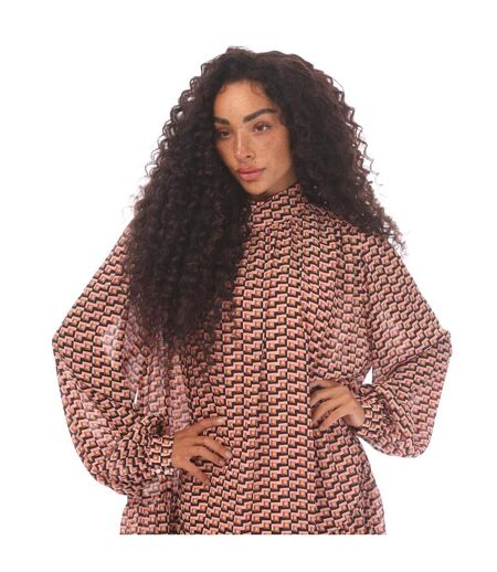 Womens/ladies Kesura-1 Ruffled Dress Black Brown Hugo