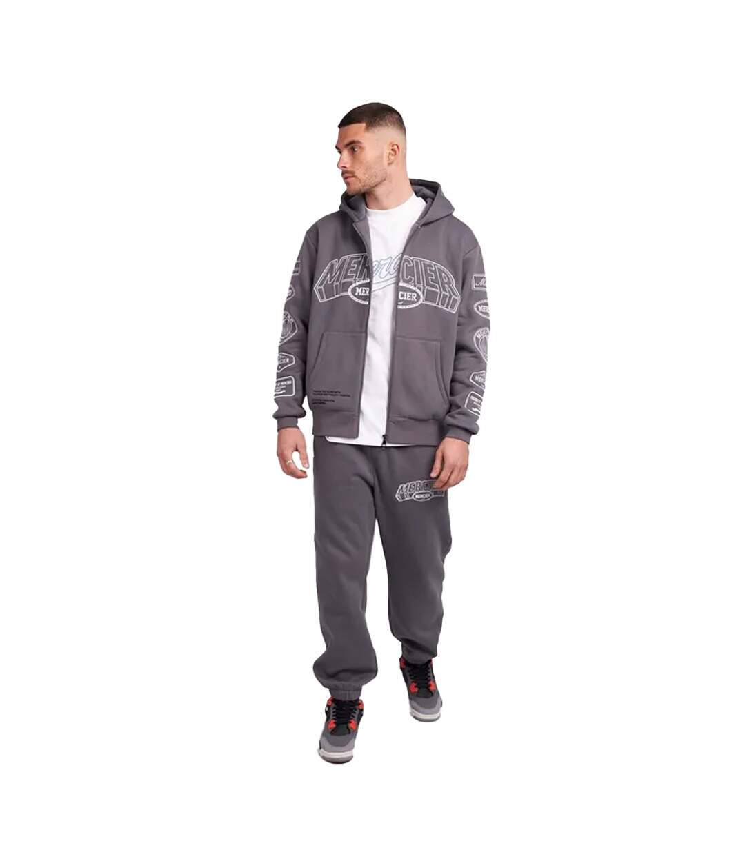 Mens Compton Full Zip Hoodie Grey Mercier-3