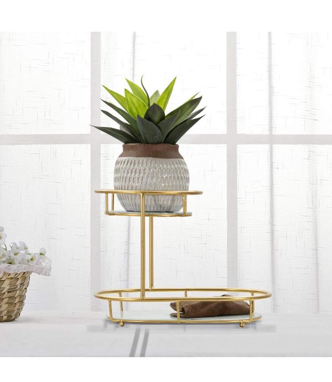 Plateau Décoratif 2 Niveaux Jade 36cm Or-4