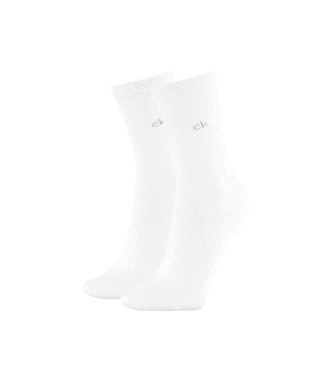 CALVIN KLEIN Lot de 2 paires de Chaussettes Femme Coton CLASSIC Blanc-1