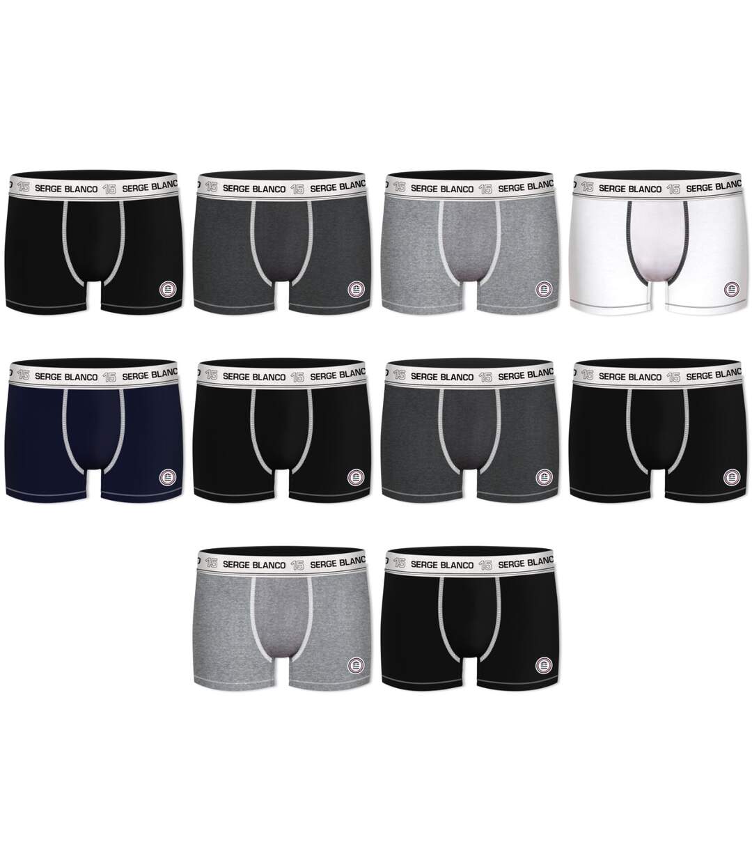 Lot de 10 boxers homme en coton avec surpiqures Class Serge Blanco-1