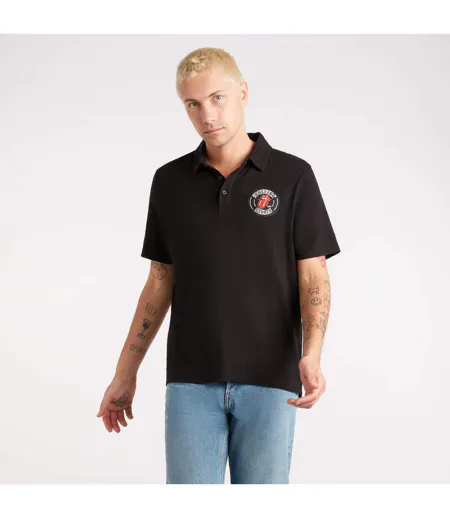 Mens The Rolling Stones Slub Polo Shirt Black Amplified