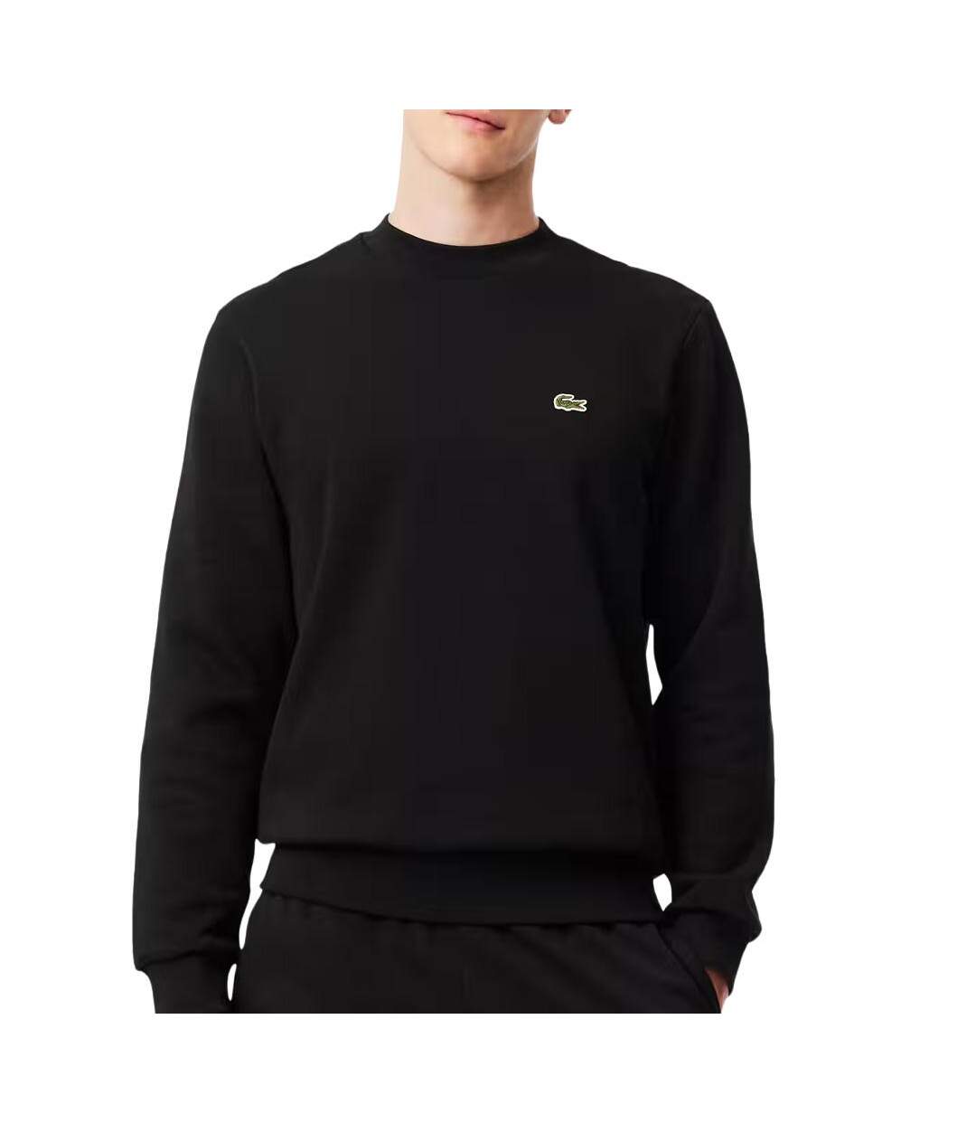 Sweat noir homme lacoste strip crew-1