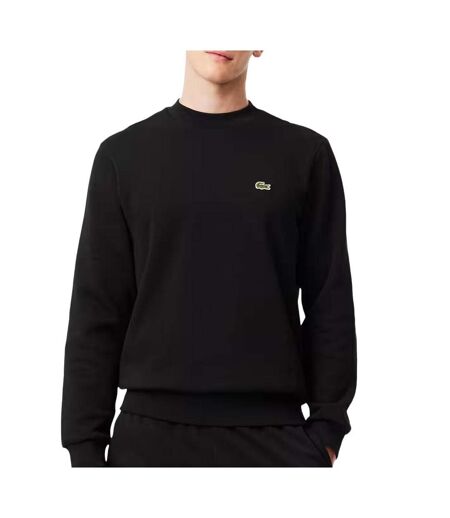 Sweat noir homme lacoste strip crew
