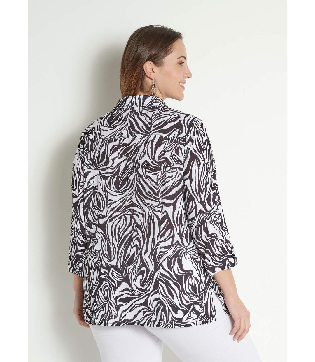 Chemisier long boutonné manches 3/4 peau de bête-2