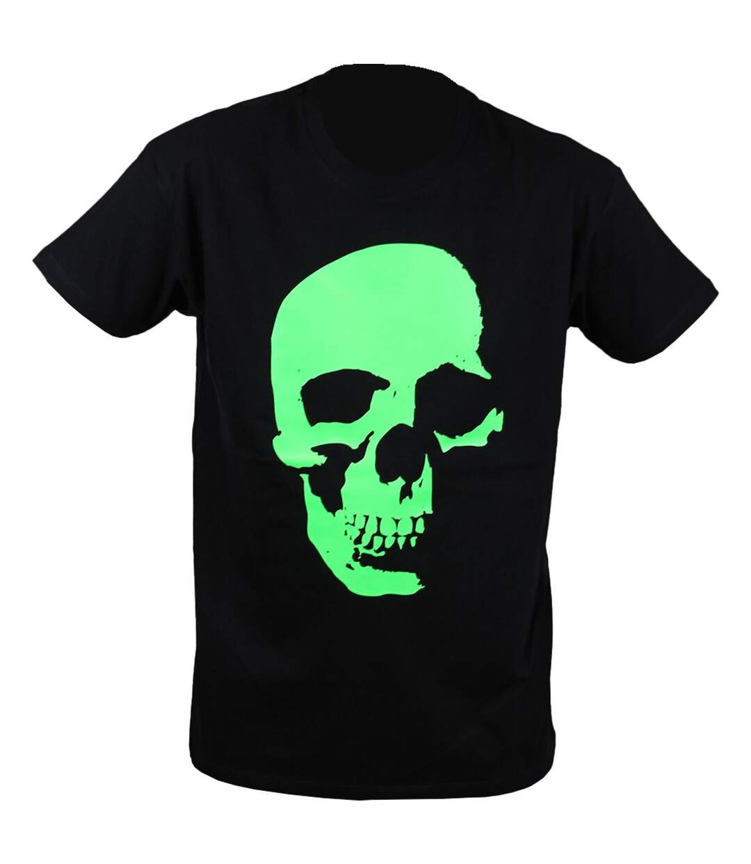 T-shirt homme manches courtes - 10909 Tête de mort vert phospho - noir