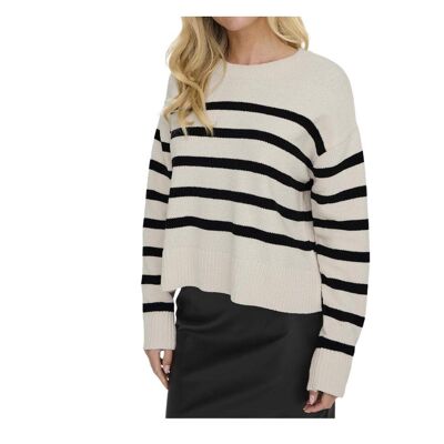 Pull Ecru Rayures Femme Only Lelly - L