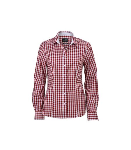 chemisier chemise manches longues FEMME carreaux vichy JN616 - bordeau ( rouge )