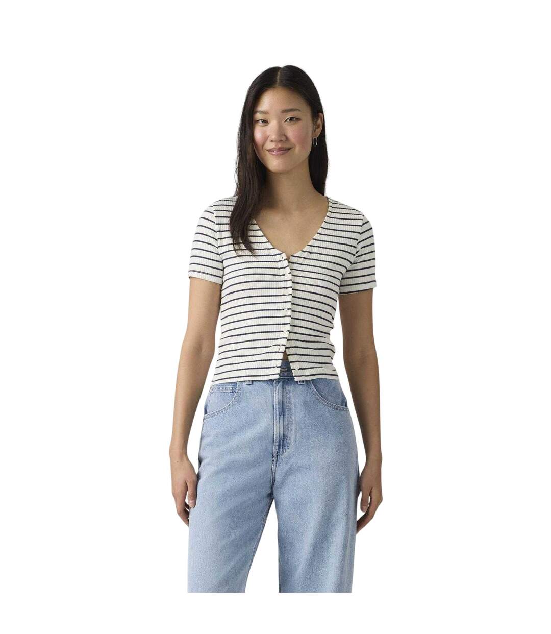 Womens/ladies Striped T-shirt Peacoat Blue Levis-2