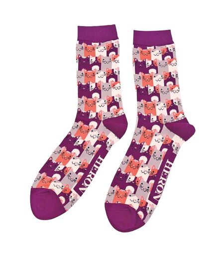 1 Pack Mens Novelty Purple Happy Cat Bamboo Socks