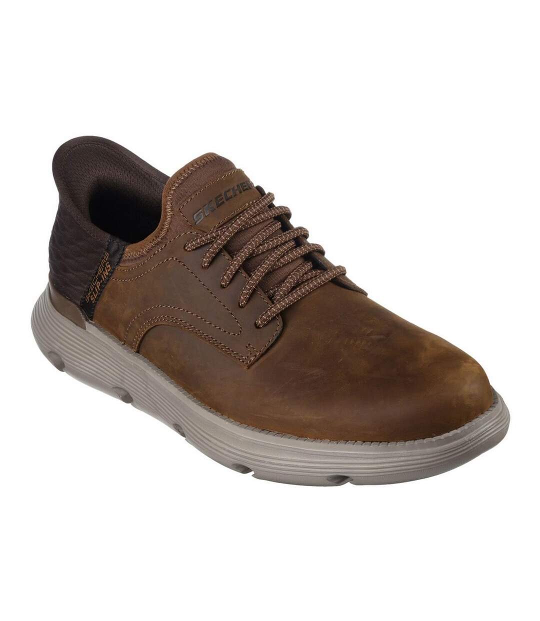 Mens Garza Gervin Leather Oxford Shoes Dark Brown Skechers-1