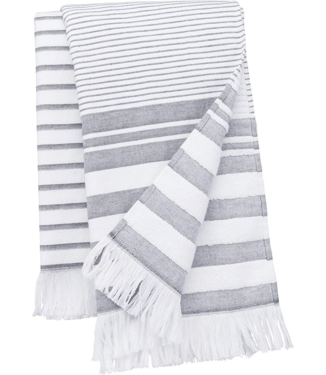 Drap de plage - Fouta - K132 - blanc et gris rayé