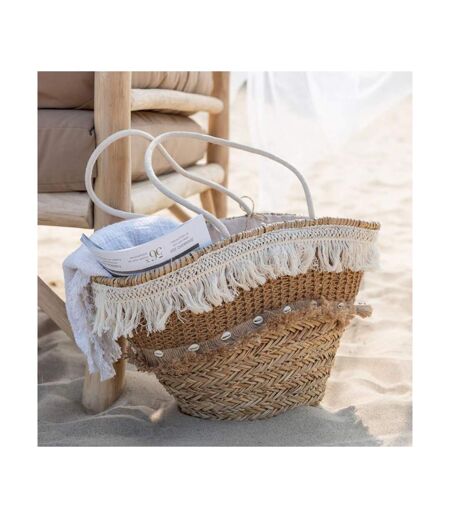 Panier de Plage Rotin Coquillages 48cm Naturel