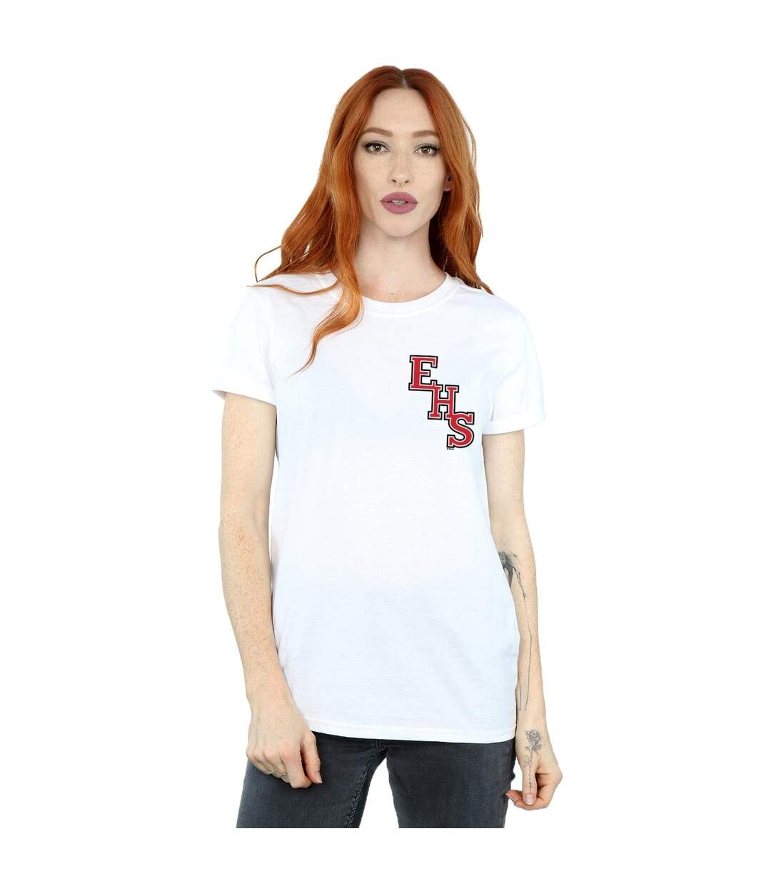 Disney Femme/Les femmes High School Musical The Musical EHS Logo Breast Print Coton Boyfriend T-Shirt (Blanc) - UTBI28236-2