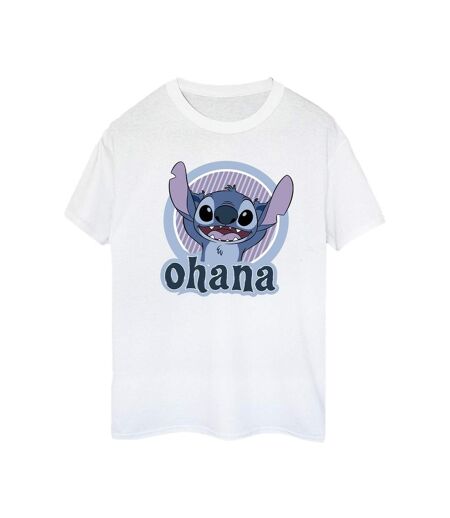 Disney Womens/Ladies Lilo And Stitch Ohana Circle Cotton Boyfriend T-Shirt (Blanc) - UTBI30268