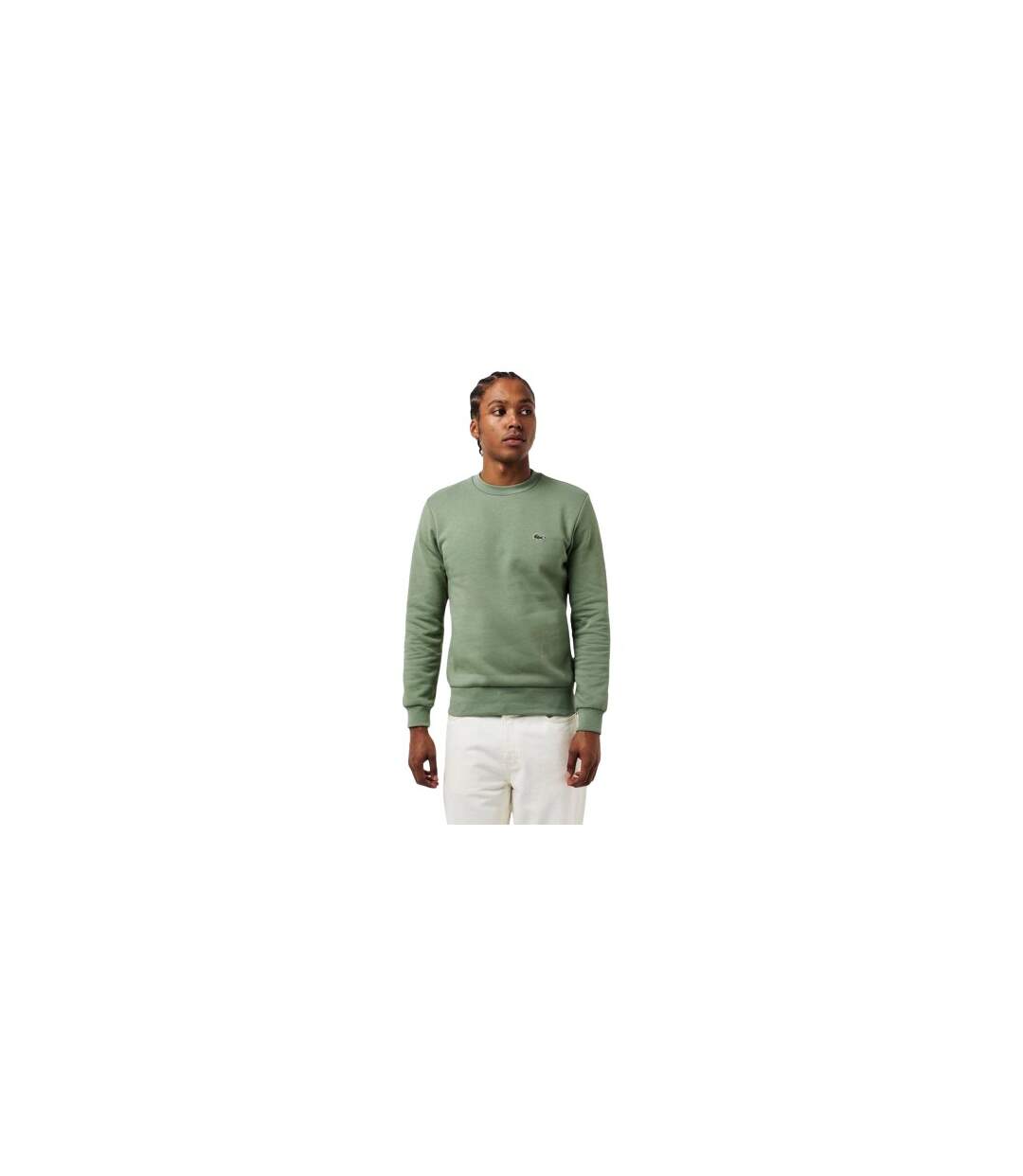 Mens Embroidered Logo Fleece Crew Neck Sweatshirt Thyme Green Lacoste-1