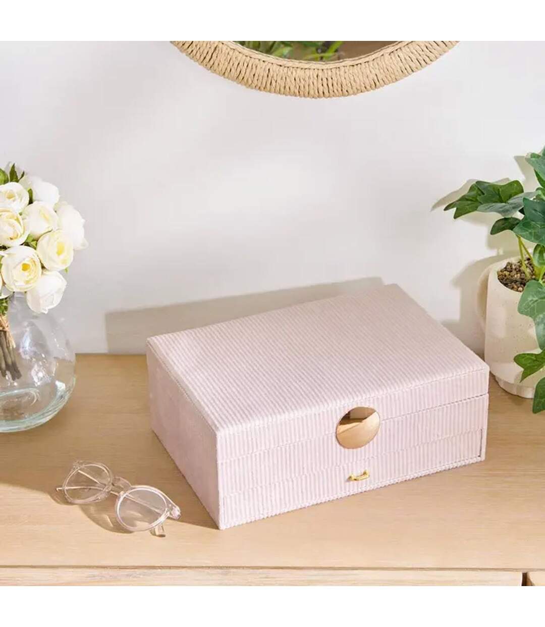 Boîte à Bijoux en Velours Enya 27cm Beige-4
