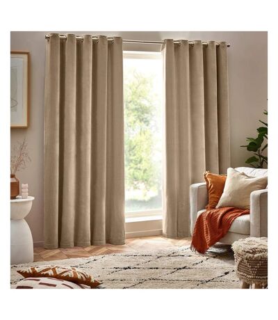 Chenille velvet eyelet curtains 117cm x 137cm natural Yard