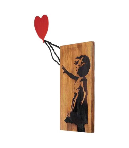 Décoration murale en bois et métal Walnut Fille avec coeur