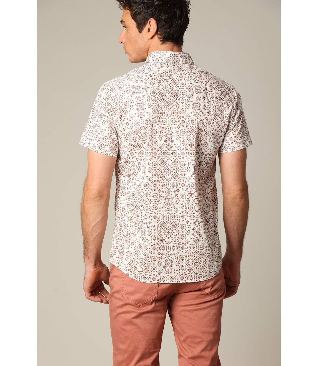 Chemise en popeline à manches courtes avec motif géométrique style méditerranéen TEXAS-3