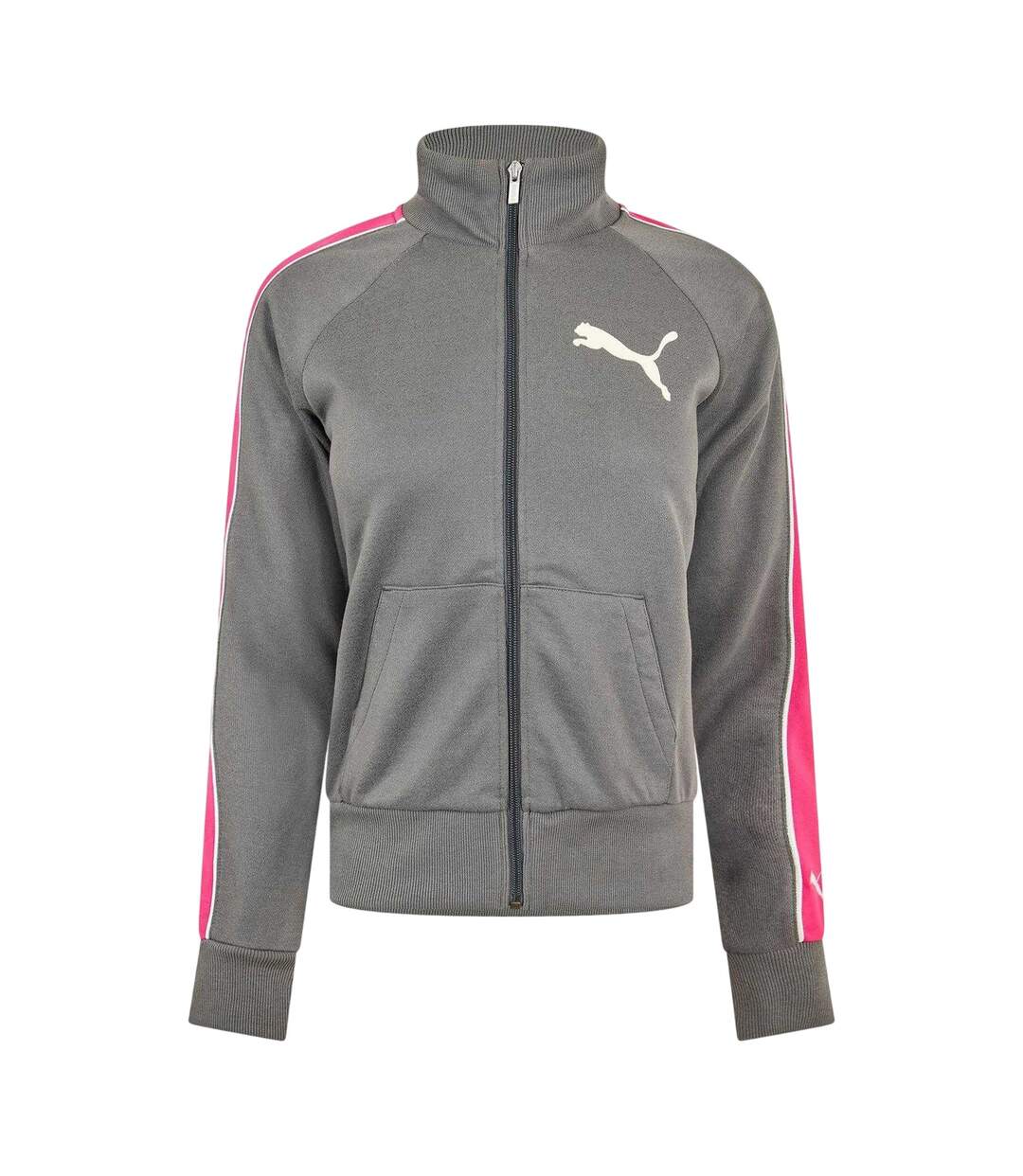 Womens/ladies Striped Track Jacket Grey Pink Puma-1