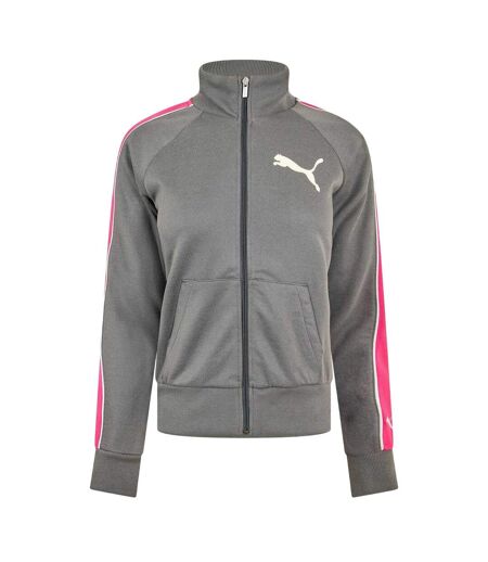 Womens/ladies Striped Track Jacket Grey Pink Puma
