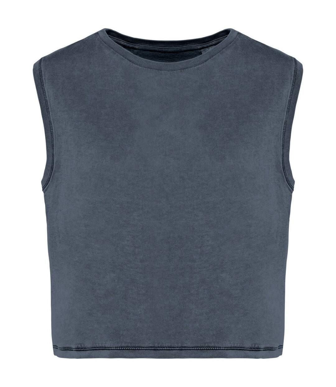 T-shirt crop sans manches écoresponsable - Femme - PAT342 - gris minéral-1