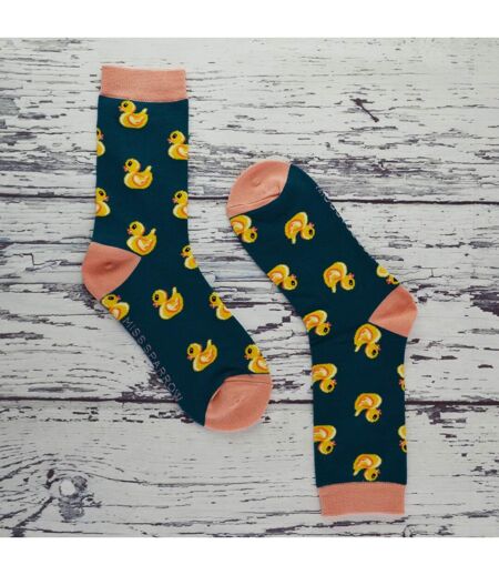 1 Pack Ladies Novelty Teal Rubber Duck Bamboo Socks