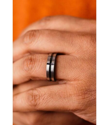 8mm Stainless Steel Black Cross Thumb Unisex Wedding Band Ring