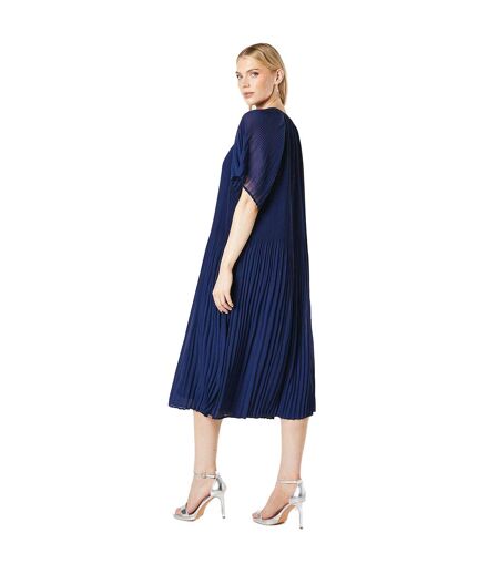 Womens/ladies graduated pleat short-sleeved midi dress navy Principles