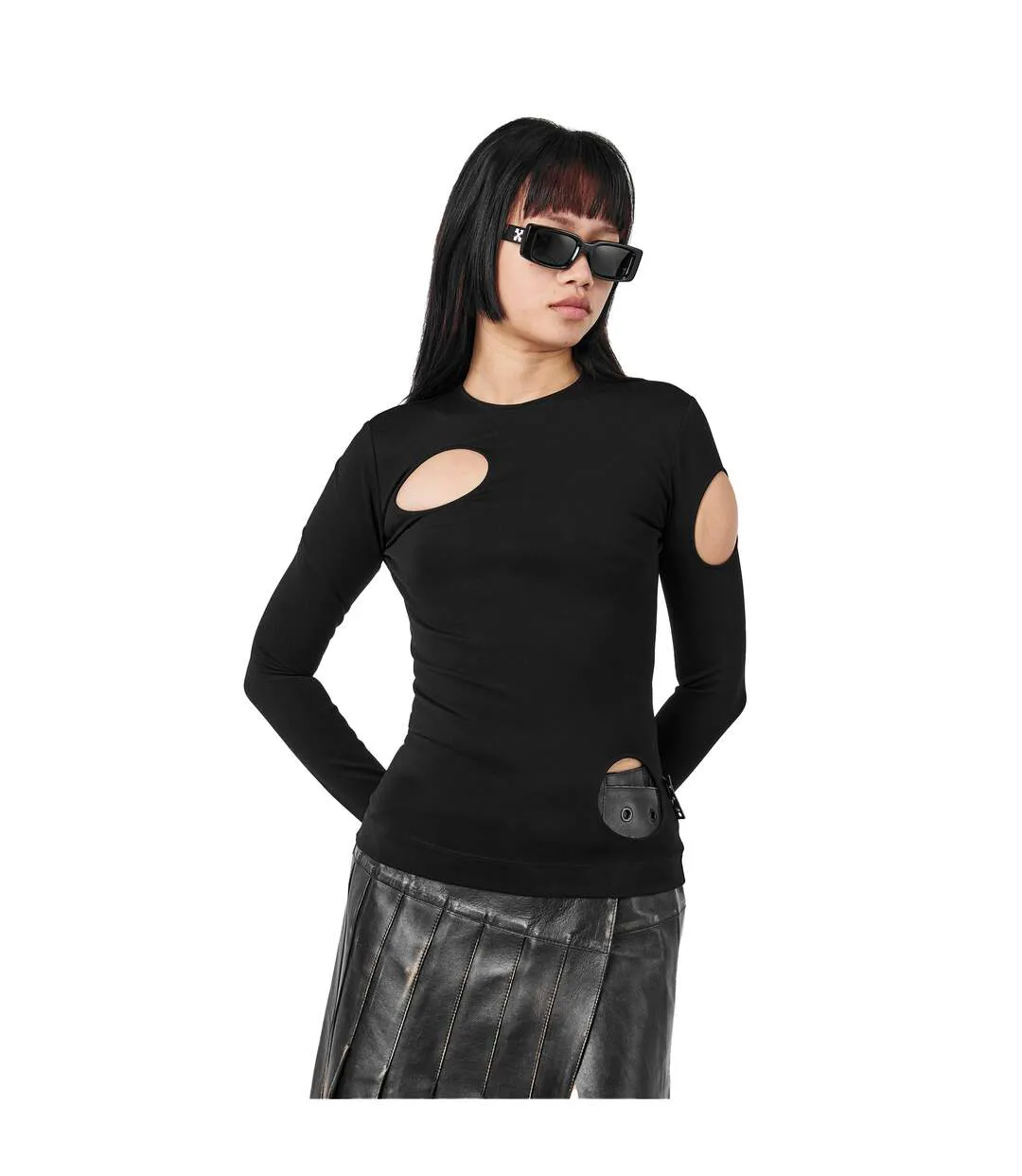 Haut Manches Longues Motif/style Découpé Meteor Femme Noir Off White-4