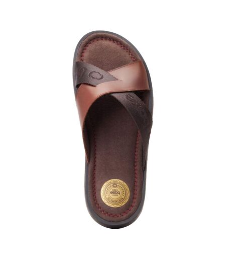 Mens Webb Leather Sliders Burnt Brown Base London