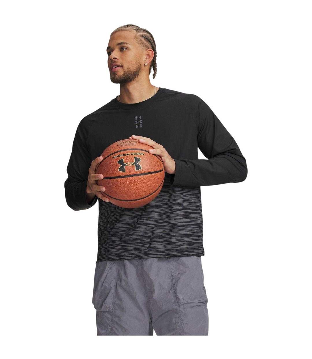 T-shirt Manches Longues Hoops Homme Noir Gris Under Armour-4