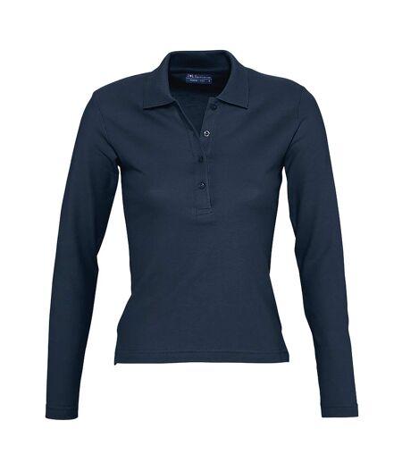 SOLS Womens/Ladies Podium Long Sleeve Pique Cotton Polo Shirt (Denim)