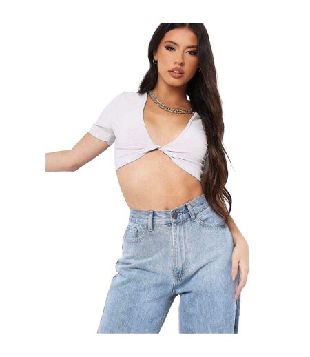 Womens/ladies Twisted Crop Top Grey Missy Empire