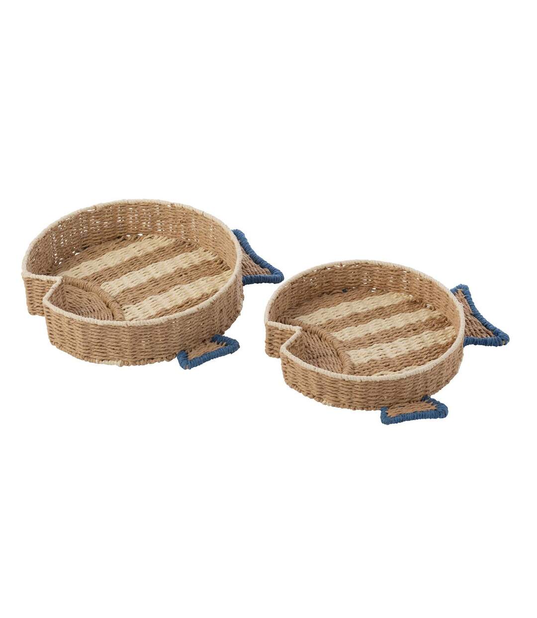 Lot de 2 Plateaux Déco Poissons 43cm Naturel & Bleu-1