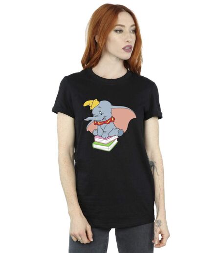 Disney Femme/Ladies Dumbo Sitting On Books Cotton Boyfriend T-Shirt (Noir) - UTBI20409