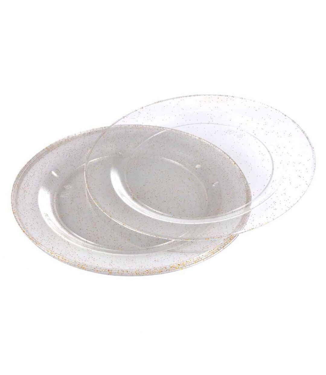 Lot de 6 Assiettes en Plastique Réutilisable Paillettes 18cm Or-1
