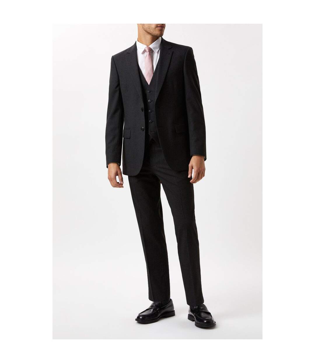 Mens Essential Single-breasted Slim Waistcoat Charcoal Burton-1