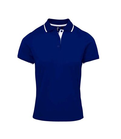 Womens/ladies coolchecker contrast pique polo shirt royal blue/white Premier