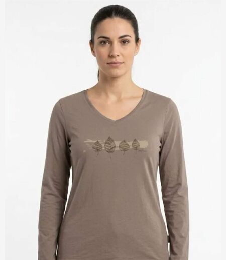 Mayflower NERVAL5 : Tee-shirt femme manches longues beige en coton avec petit col V