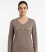 Mayflower NERVAL5 : Tee-shirt femme manches longues beige en coton avec petit col V-1